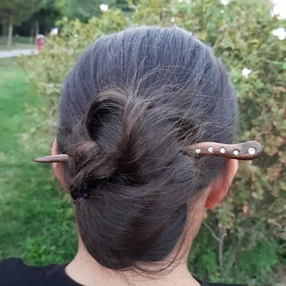 گیره موی چوبی دست ساز منحنی مناسب برای موهای بلند