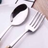 سرویس قاشق و چنگال قابل شستشو در ماشین ظرفشویی با دسته چوبی