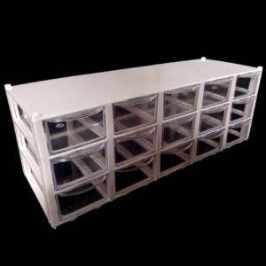 جعبه ذخیره سازی کشوهای پلاستیکی با 15 کابینت و 3 ردیف