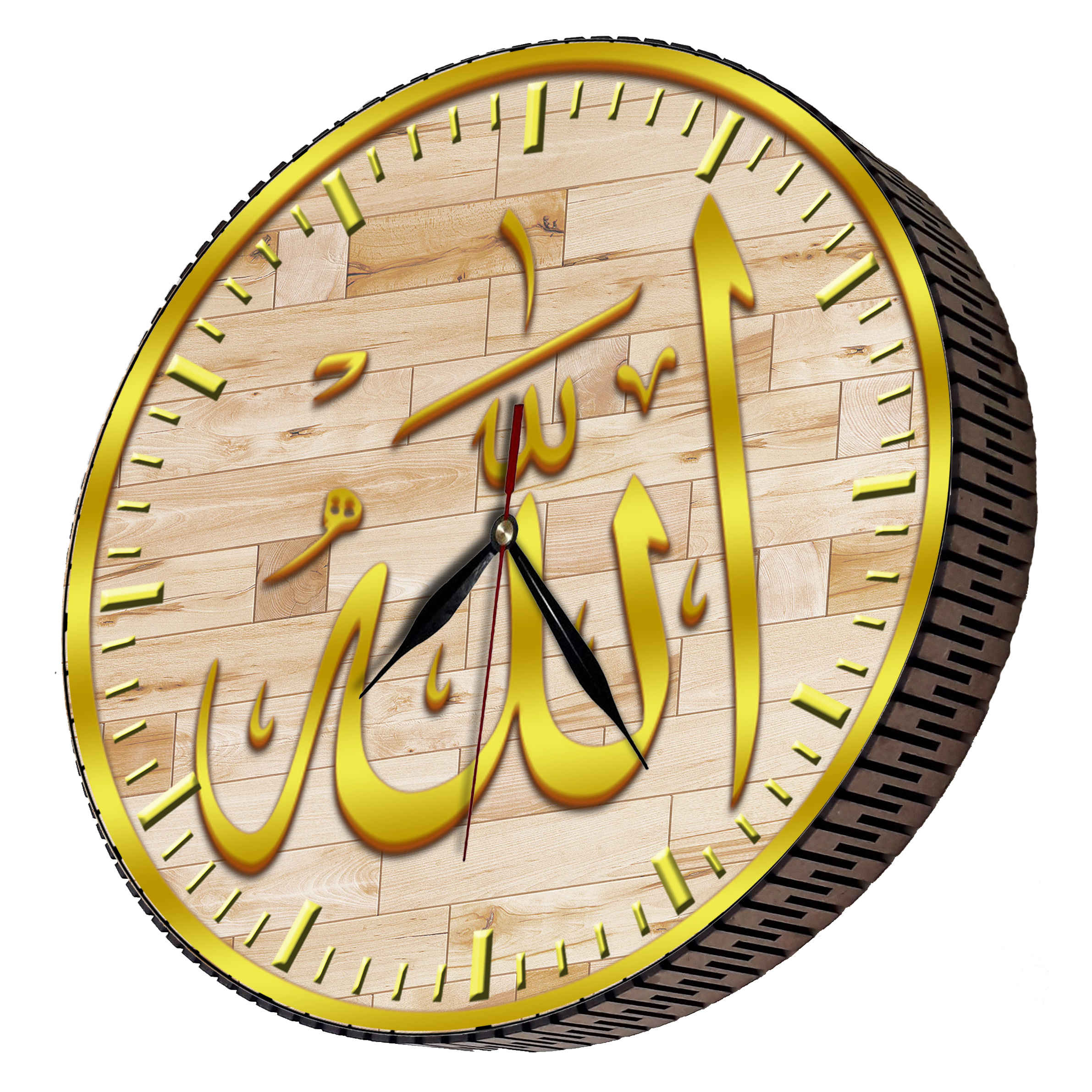 ساعت دیواری اسلامی با نام الله طلایی چاپ شده با ظرافت