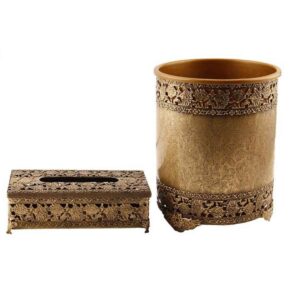 ست سطل زباله فلزی و جعبه دستمال کاغذی – طرح گلدار