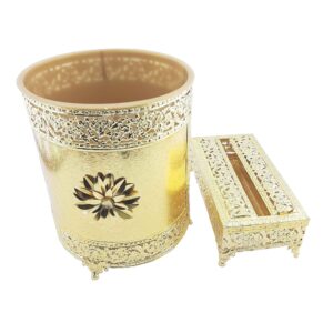 ست سطل زباله فلزی و جعبه دستمال کاغذی – سه رنگ لوکس