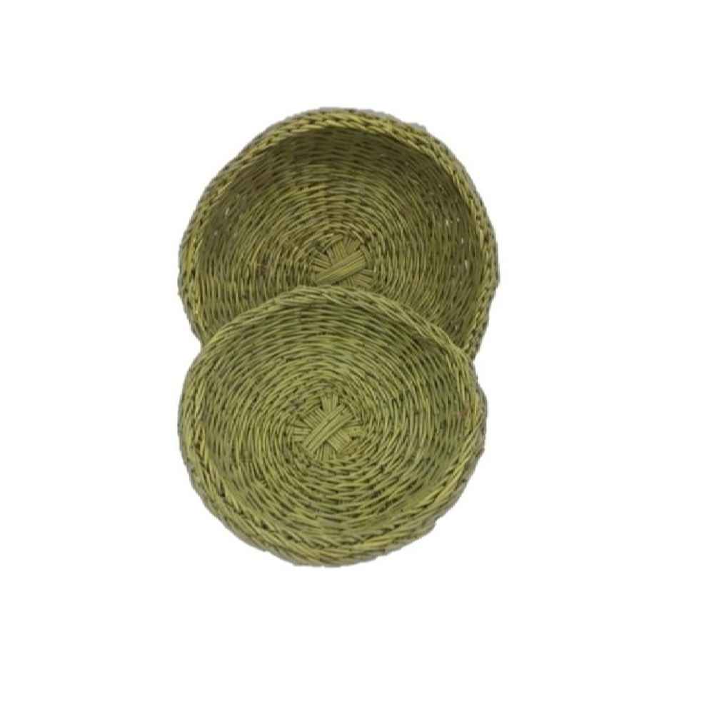 سبد حصیری طبیعی دستبافت گرد به رنگ قهوهای