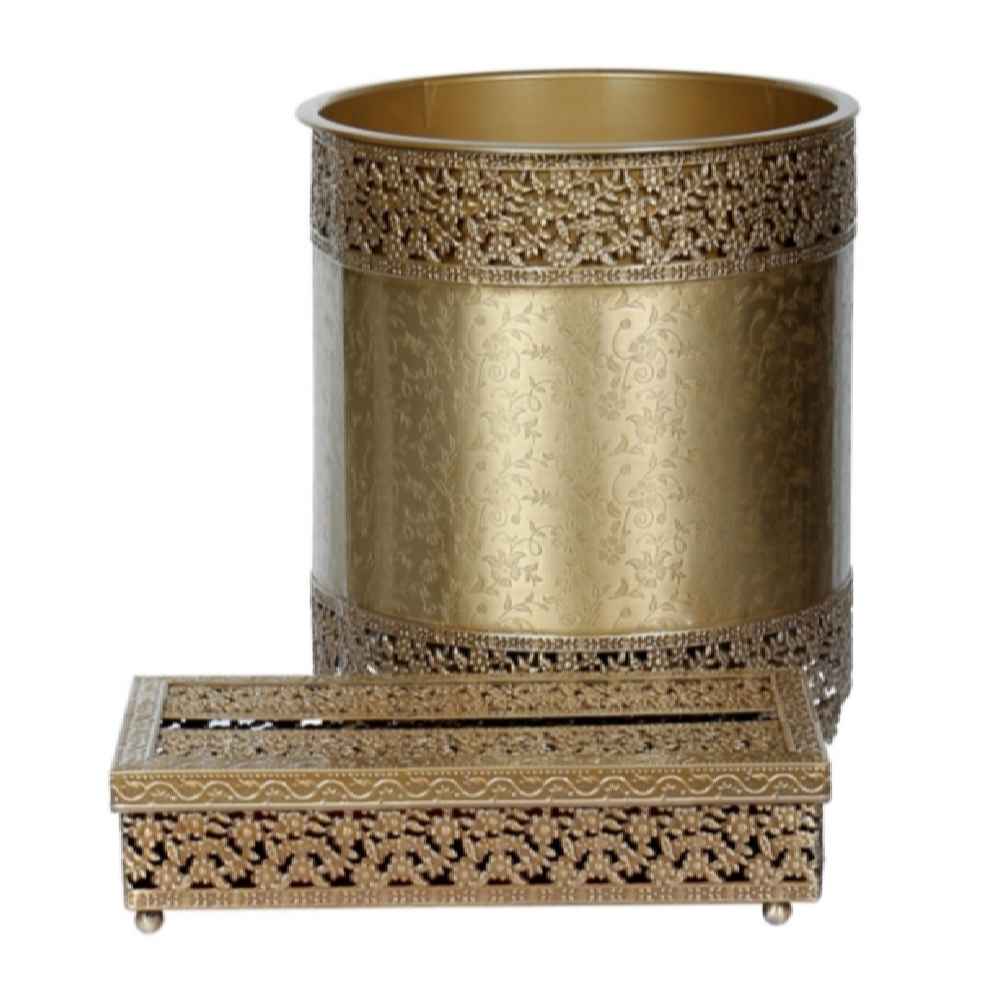 ست سبد زباله پلاستیکی و جعبه دستمال کاغذی – طرح گلدار
