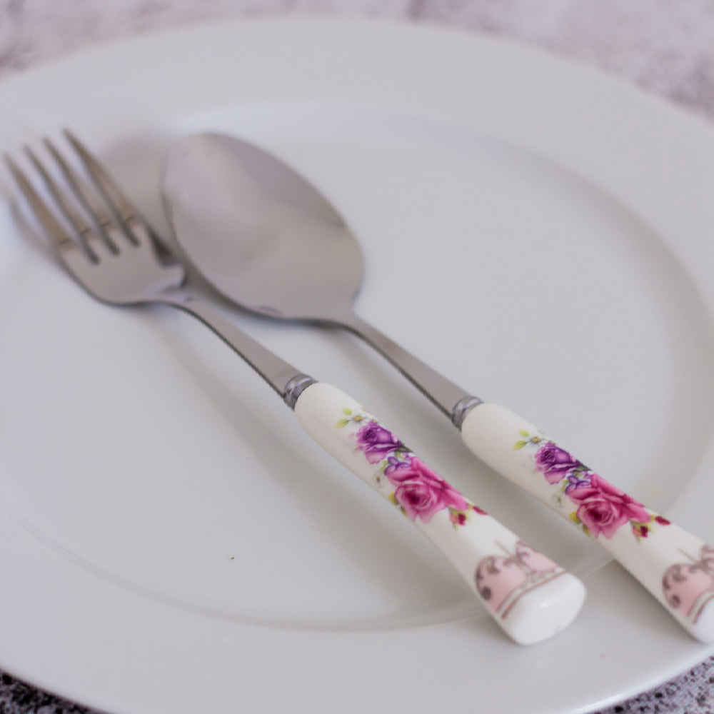 سرویس قاشق و چنگال دسته سرامیکی مدل بهار