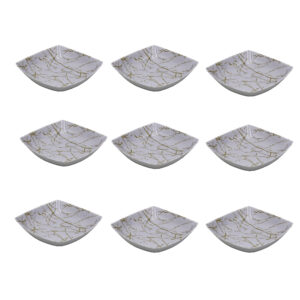 سرویس کاسه غذاخوری ملامین سفید، قابل شستشو در ماشین ظرفشویی – مدل Marble (مجموعه 6 عددی)