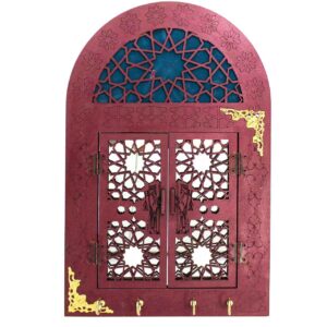 جاکلیدی دیواری چوبی دست‌ساز ایرانی با طرح سنتی به رنگ سرخابی