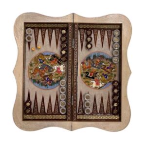 تخته نرد معرق کاری شده طرح چوگان و خاتم کاری سنتی