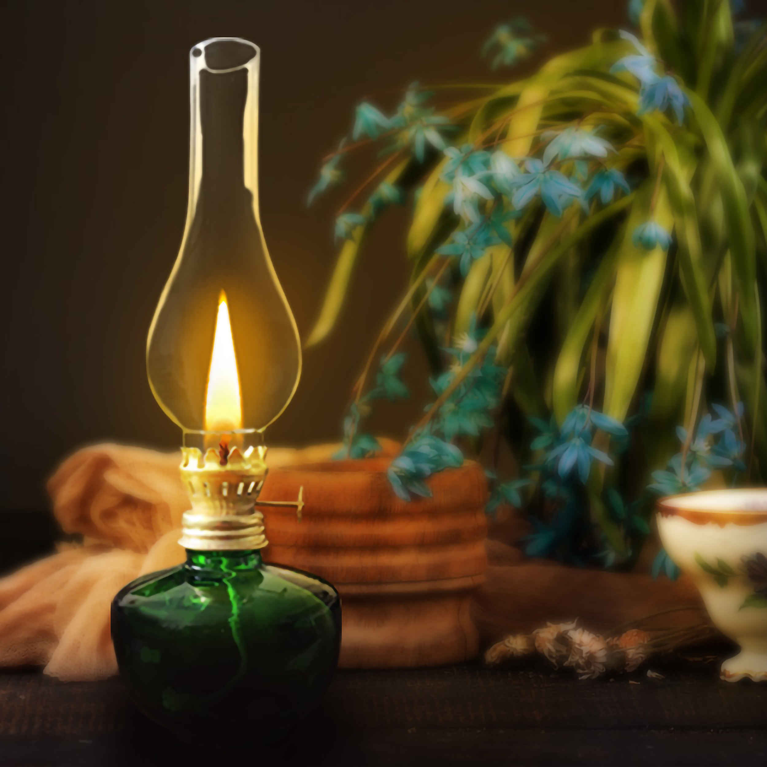 چراغ نفتی شیشه ای طرح قدیمی به رنگ سبز