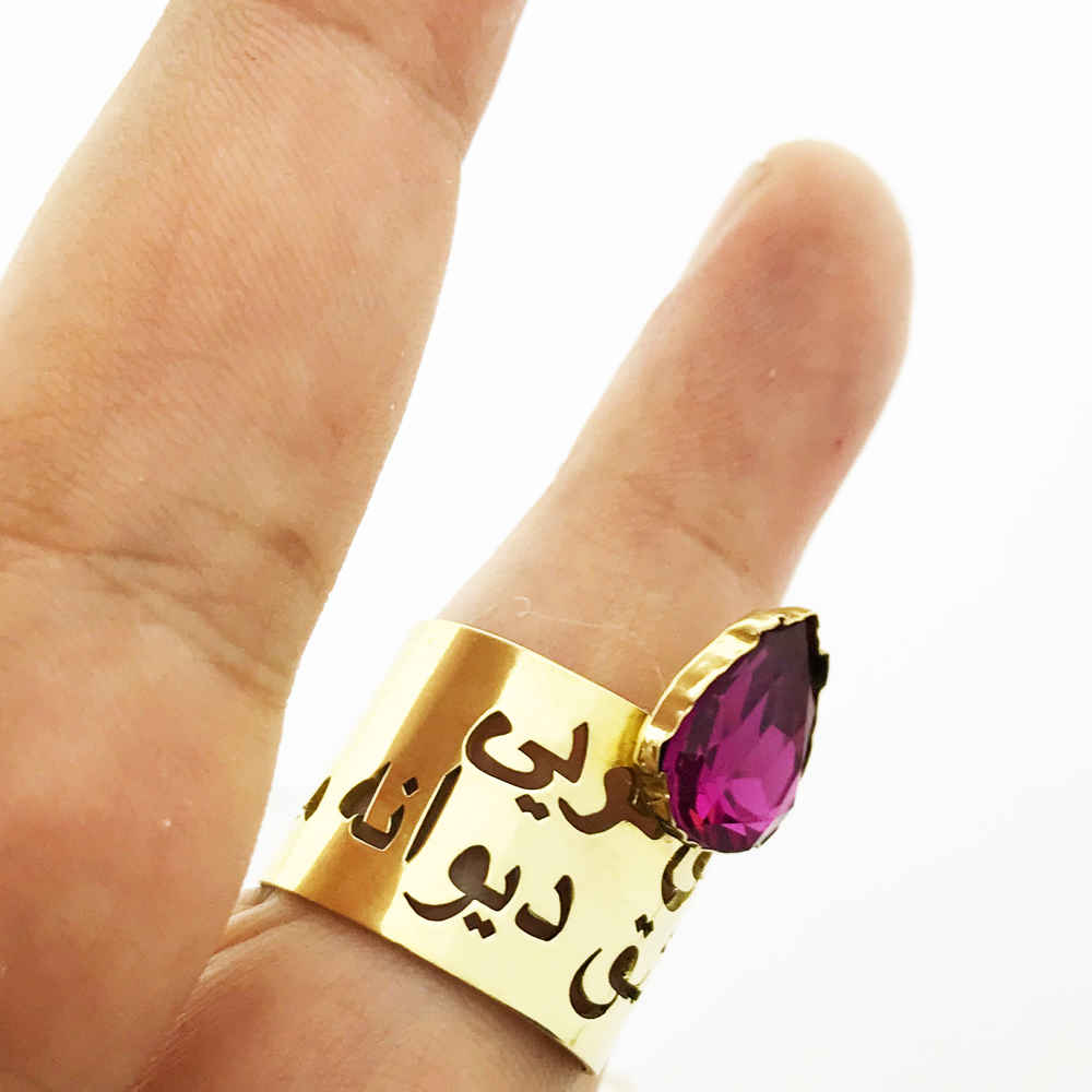 انگشتر زنانه با نگین برنجی ایرانی با نگین آمیتیست