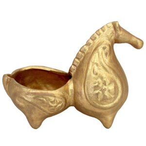 مجسمه عود سفالی طلایی دست‌ساز – طرح اسب