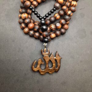 گردنبند چوبی اسلامی با آویز الله دستساز