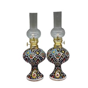 چراغ نفتی سفالی ایرانی با هنر میناکاری (۲ عدد)