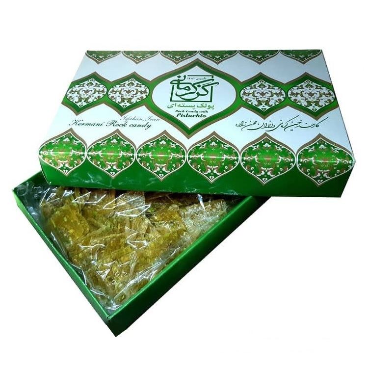 پولکی ایرانی – آب نبات ترد و شکننده با عسل و پسته، گز کرمانی (بسته ۲ عددی)