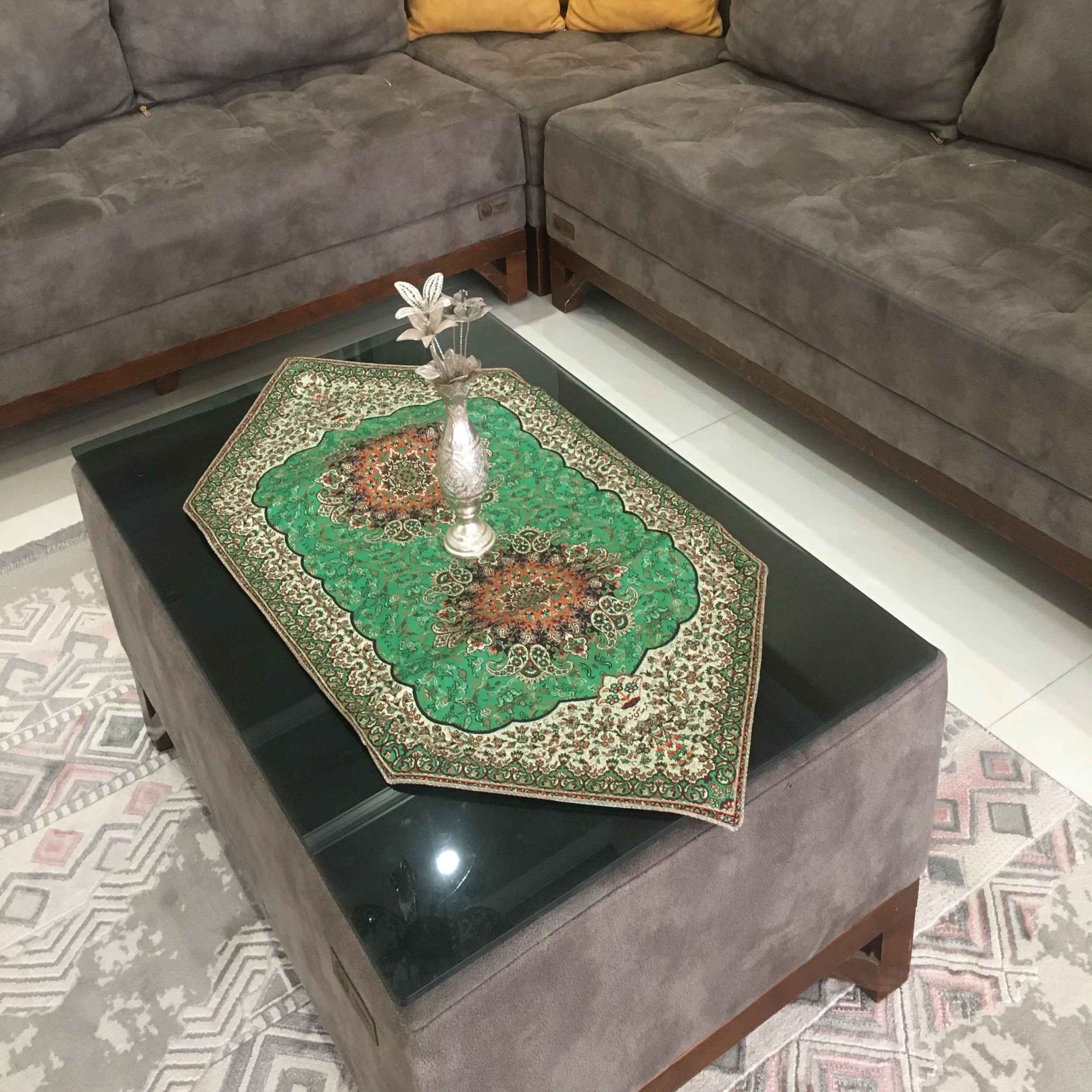 رومیزی ترمه مجلل با طرح بته جقه ایرانی و ترنج (5 عددی)