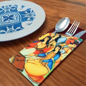 کیف کارد و چنگال مخمل با طرح گل – سبک کلاسیک عاجی