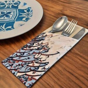 کیف کارد و چنگال مخمل با طرح گل – آبی زیبا
