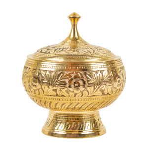 شکردان برنجی درب‌دار طرح گلدار