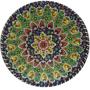 بشقاب سفالی تزئینی با طرح پرنده میناکاری ایرانی نقاشی شده با دست