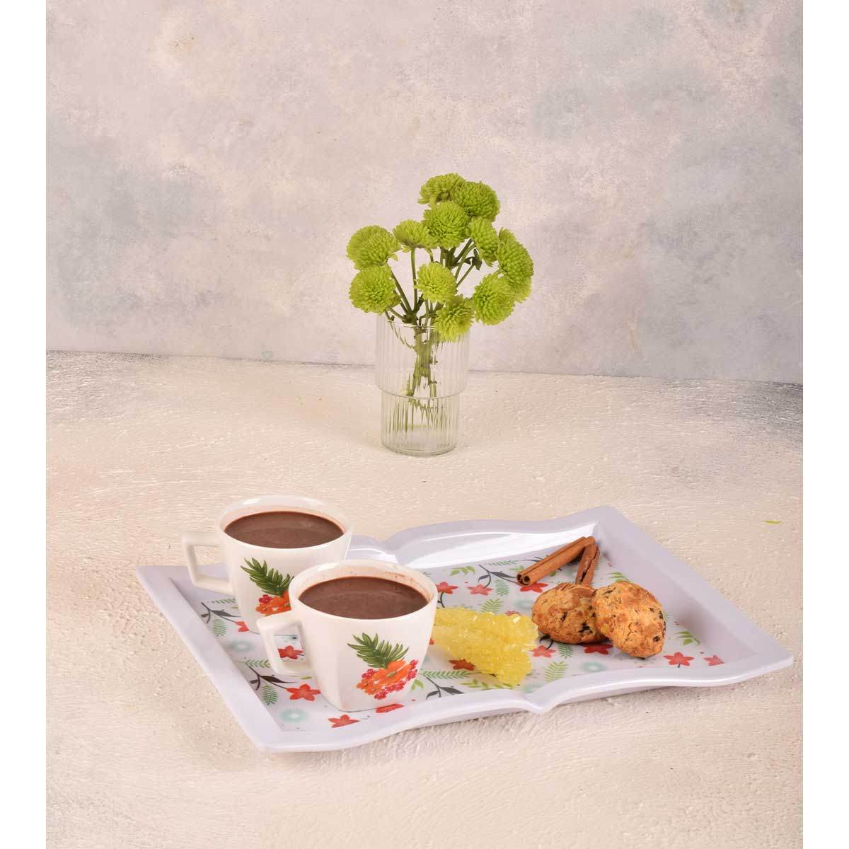 سینی ملامین سبک – مستطیل با سپیدیِ گلبرگهای طبیعت