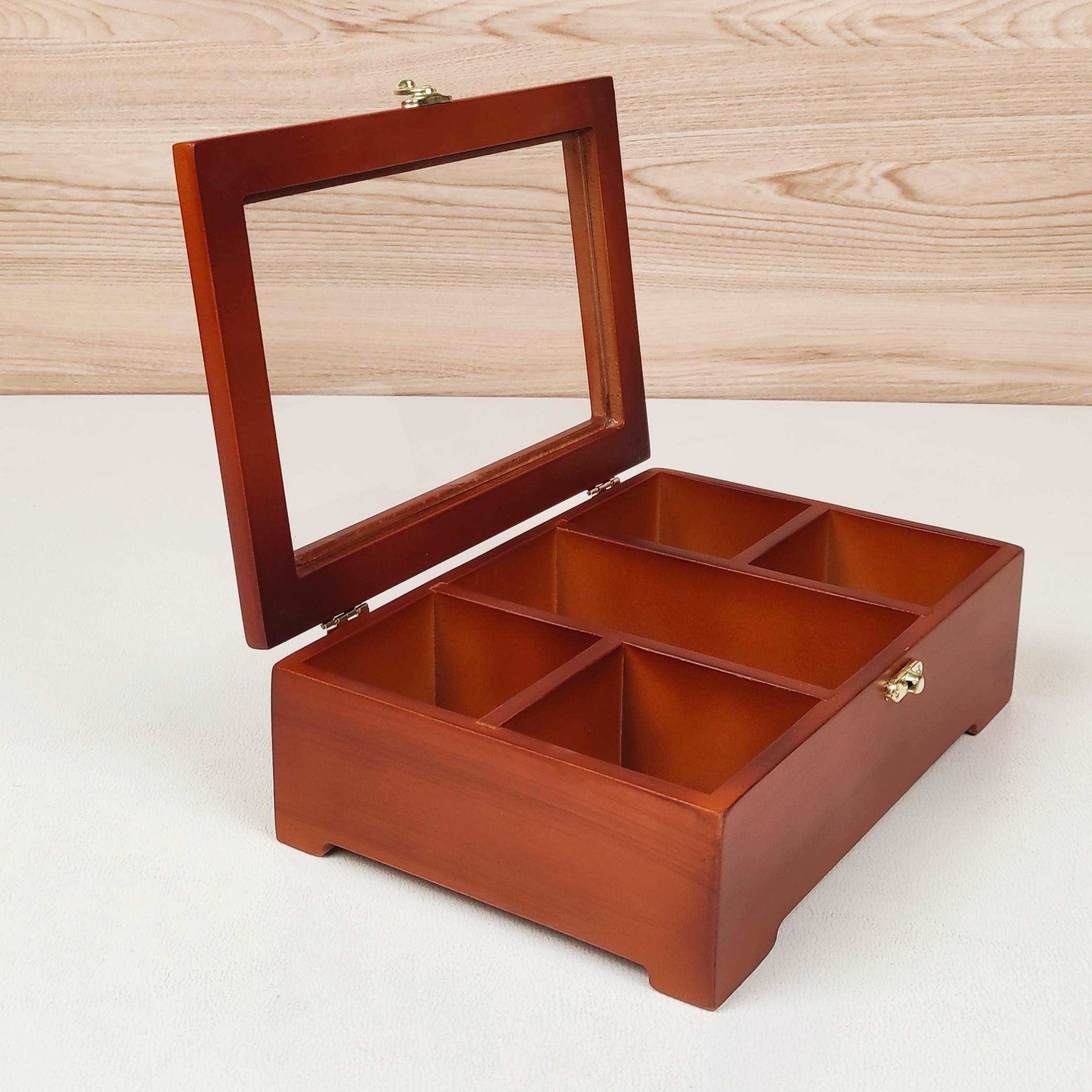 جعبه چای چوبی با پنجره دید شفاف
