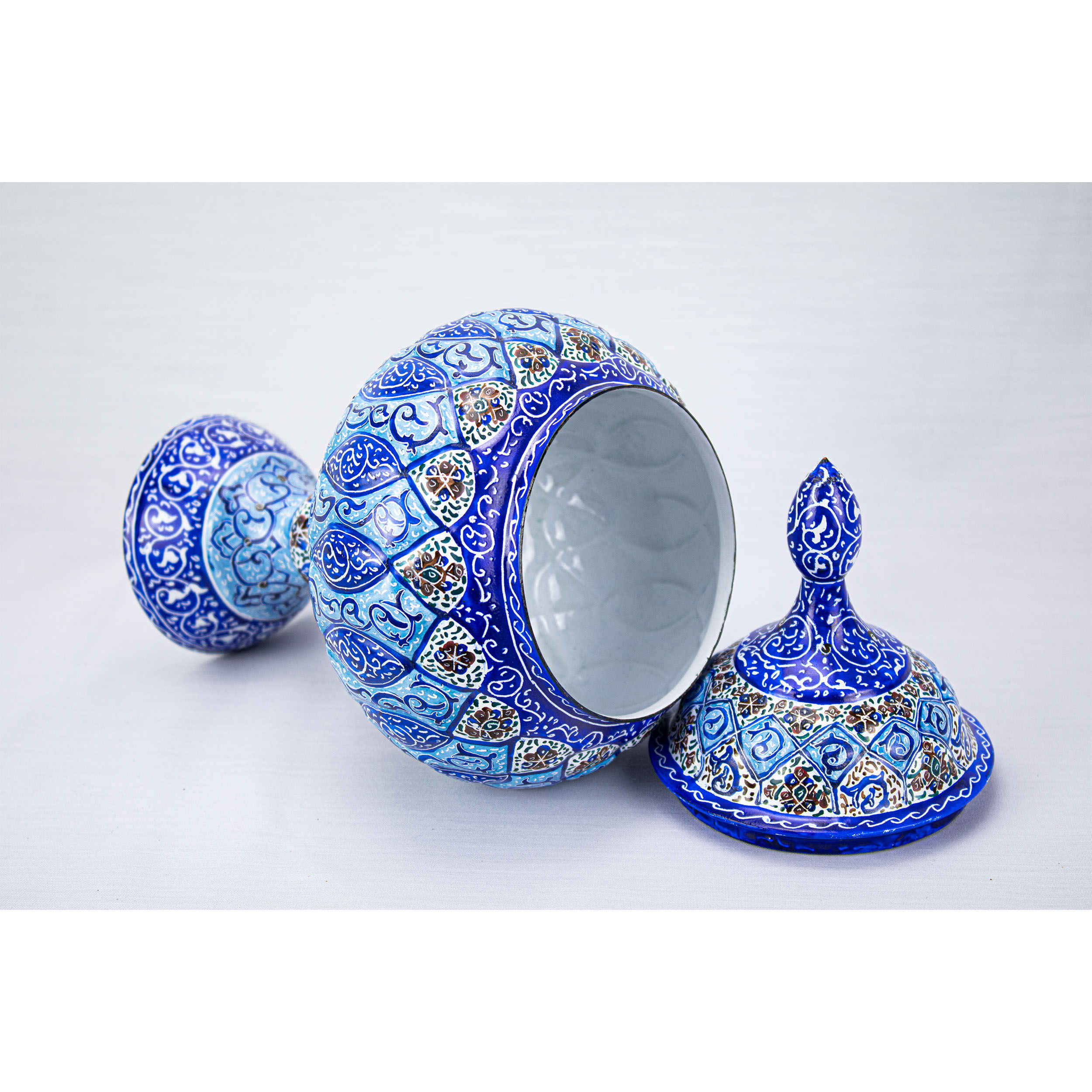 قندان مسی دربدار دستساز ایرانی – میناکاری