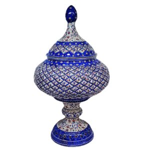 قندان مسی درب‌دار دست‌ساز ایرانی – ظرافت میناکاری