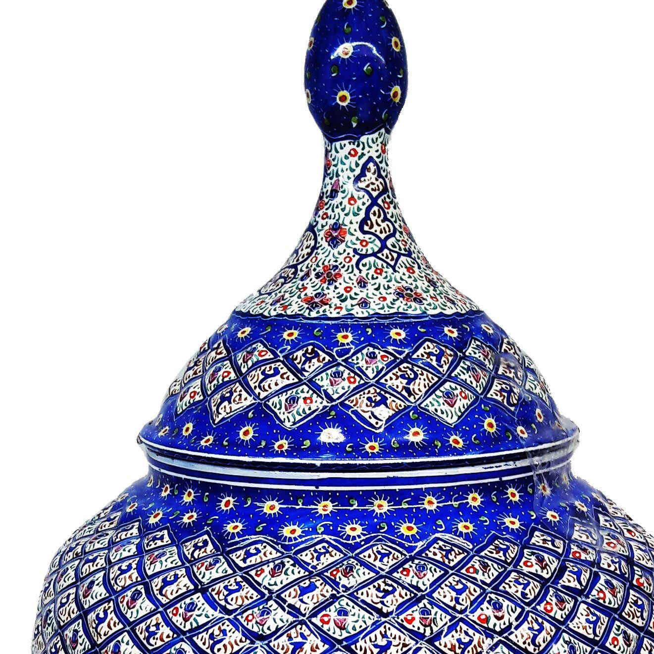 قندان مسی درب‌دار دست‌ساز ایرانی – ظرافت میناکاری