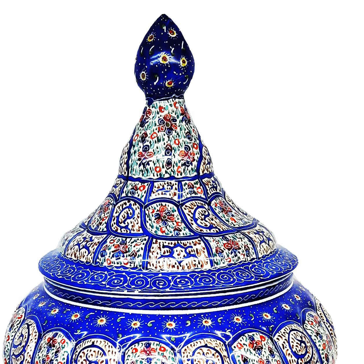 قندان مسی درب‌دار دست‌ساز ایرانی – ظرافت میناکاری