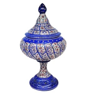 قندان مسی درب‌دار دست‌ساز ایرانی – ظرافت میناکاری
