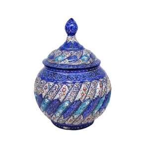 قندان مسی درب‌دار دست‌ساز ایرانی – میناکاری