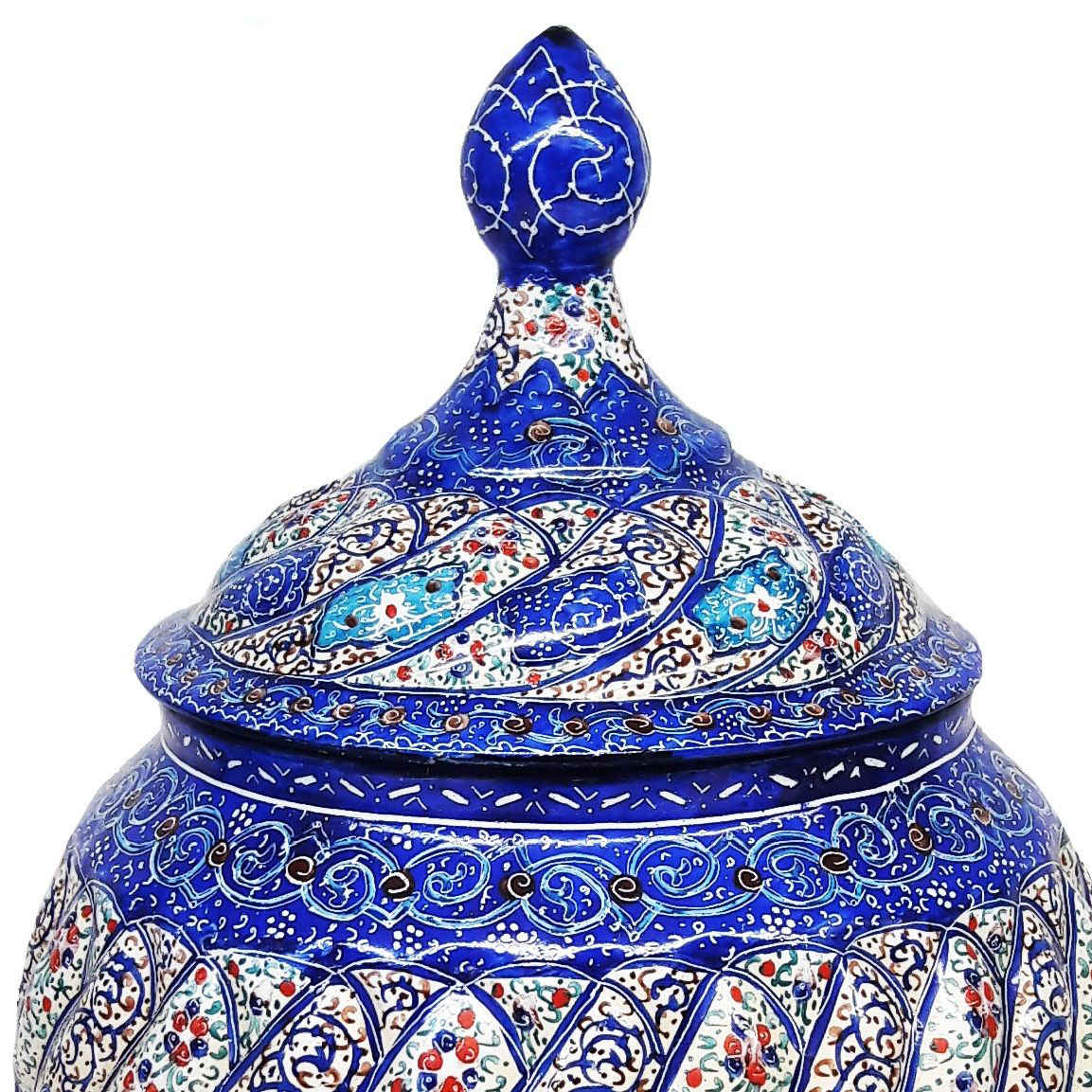 قندان مسی درب‌دار دست‌ساز ایرانی – میناکاری