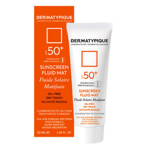 کرم ضد آفتاب فلوئیدی درماتیپیک بدون رنگ SPF50+ مخصوص پوست چرب