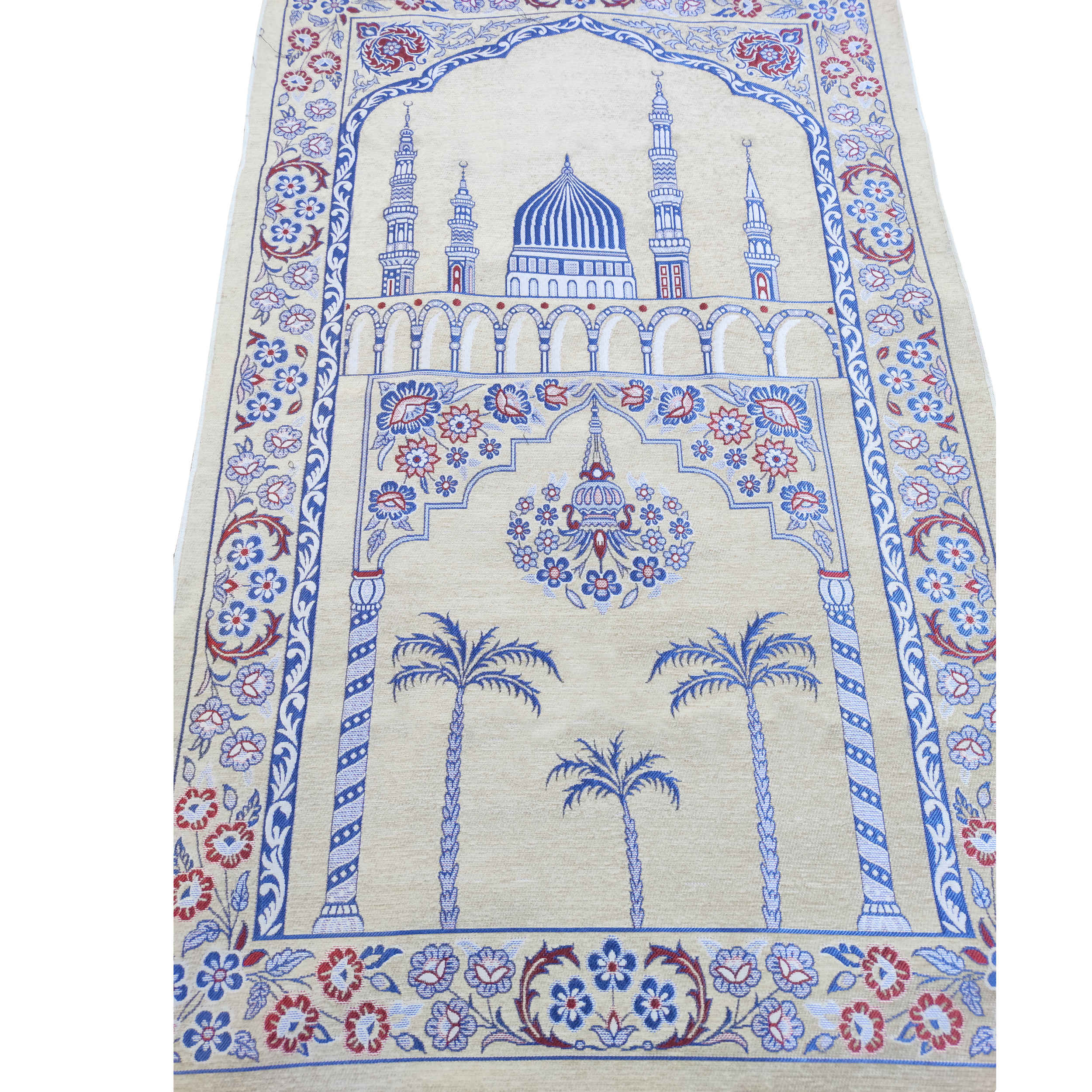 سجاده طرح دار اسلامی طرح مناره کرم و آبی