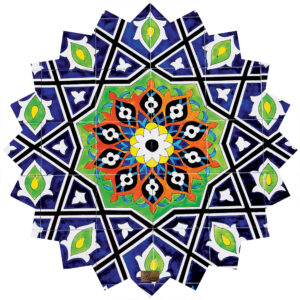 رومیزی مخمل ایرانی طرح کاشی معرق آبی
