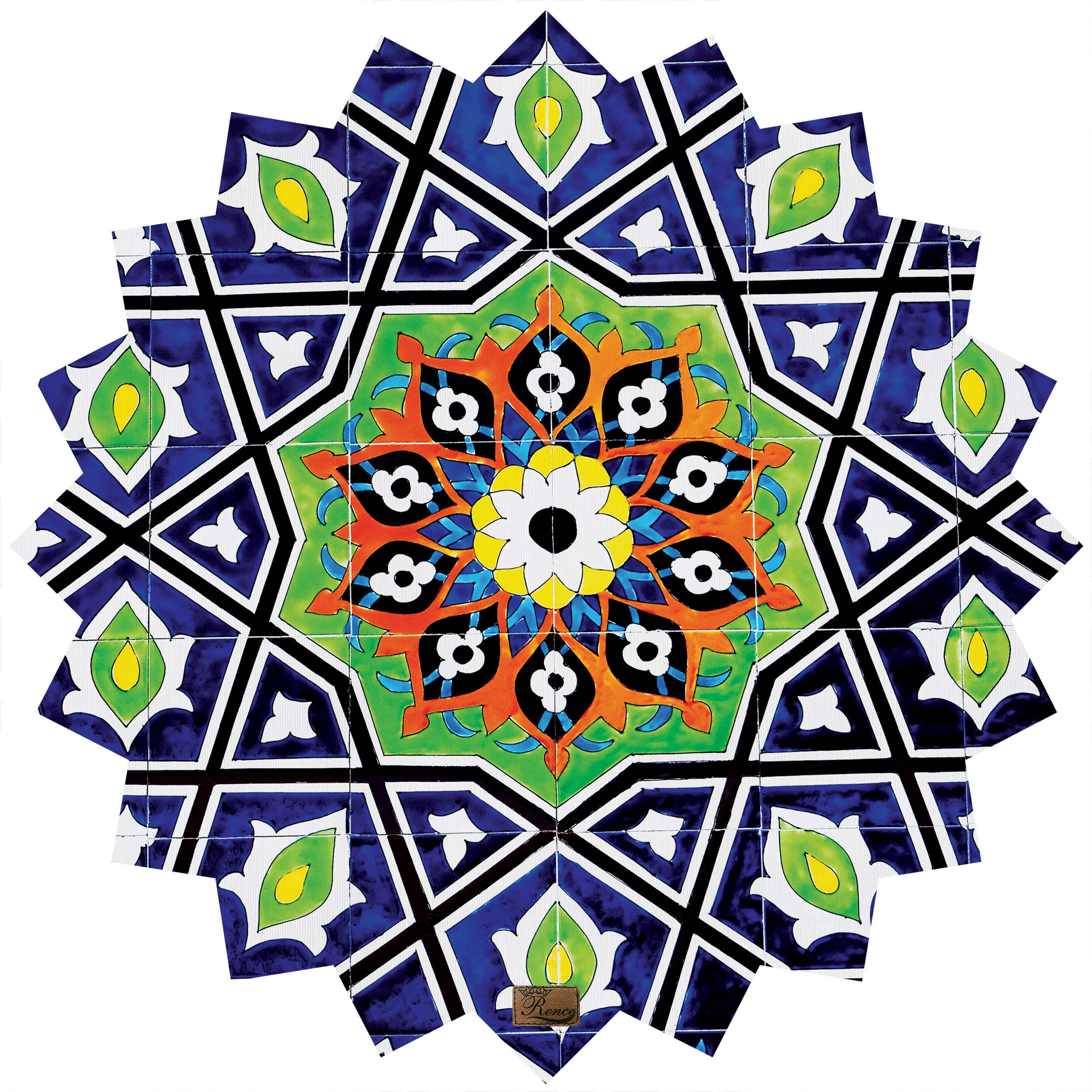 رومیزی مخمل ایرانی طرح کاشی معرق آبی