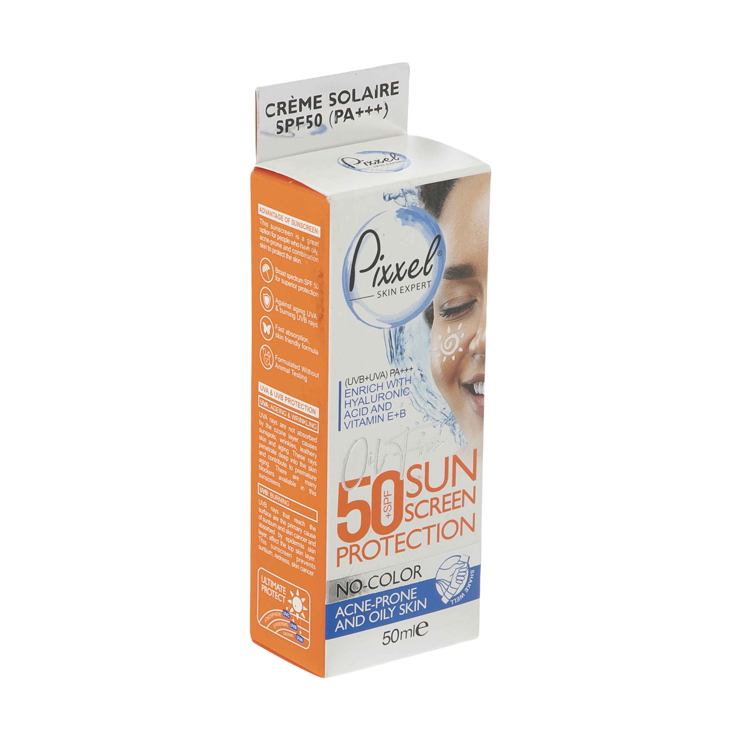 کرم ضد آفتاب بی رنگ پیکسل SPF50 مخصوص پوست چرب و مستعد آکنه