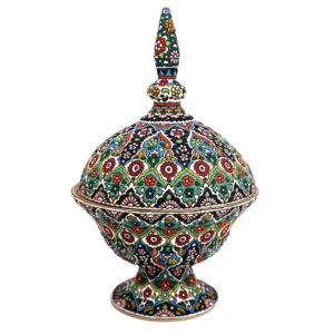 قندان سفالی دست ساز ایرانی با درب – آسمان هنری میناکاری