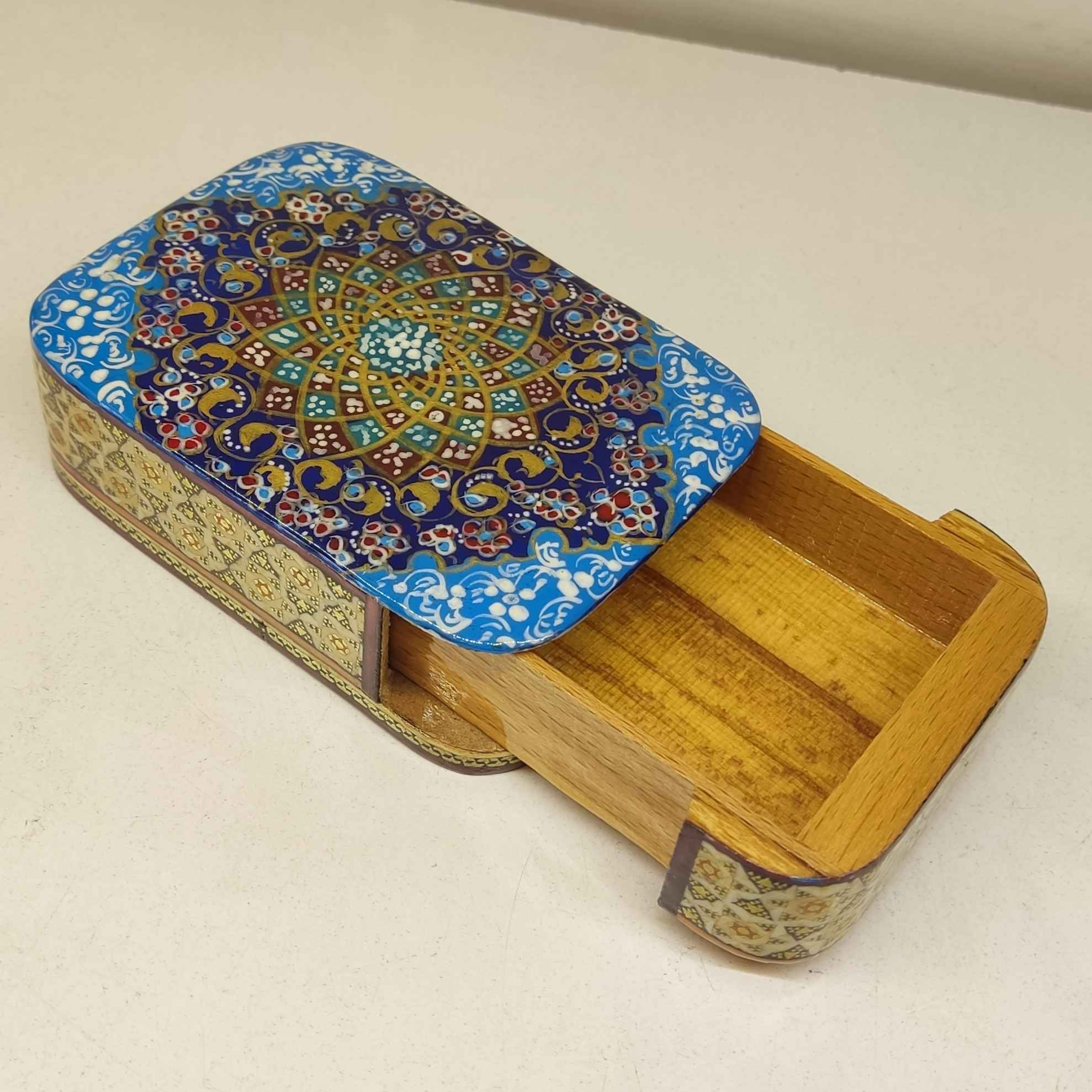 جعبه کارت بازی چوبی ایرانی – خاتم کاری هنری میناکاری شده