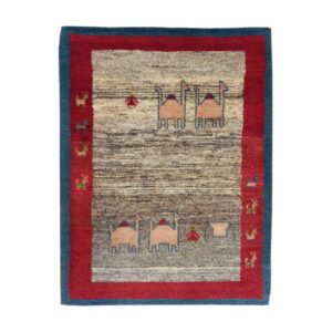 فرش گبه دست‌باف مینیمال اصیل – طرح شتر، رنگ کرم، پشم