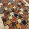 فرش گبه دست‌باف هندسی اصیل - طرح چهارخانه، رنگ قهوه‌ای، پشم
