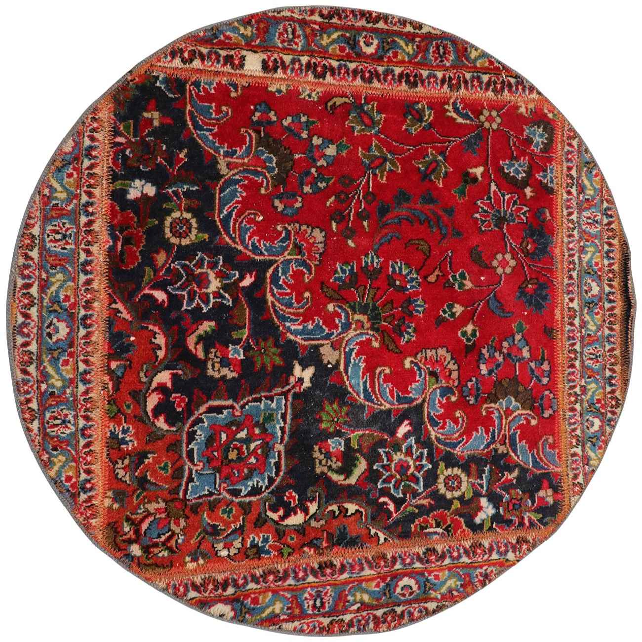 فرش دستباف چهل تکه قدیمی ایرانی طرح گلدار قرمز