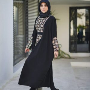 عبای مشکی زنانه با طرح گلدار مدل نورا