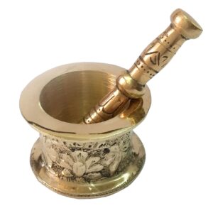 ست هاون و دسته برنجی با طرح گل سنتی