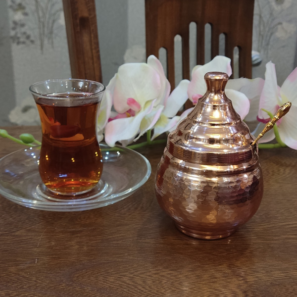 کوزه مسی دستساز – ایدهآل برای مرتب کردن آشپزخانه، چکشکاری شده با دسته