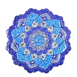 بشقاب مسی تزئینی با میناکاری ایرانی، نقاشی شده با دست