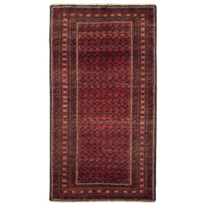 فرش دستباف عشایری بلوچ طرح بخارا – پشم زرشکی حاشیه‌دار