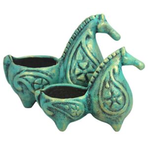 ست شمعدان سفالی دست ساز طرح اسب