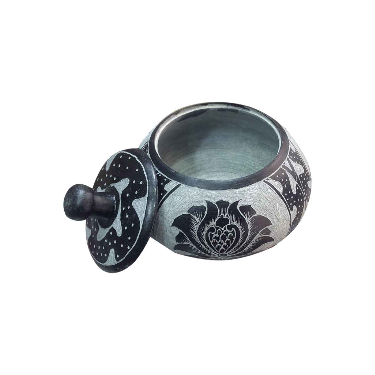قندان سنگی دستساز با درب – طرح گل هنری
