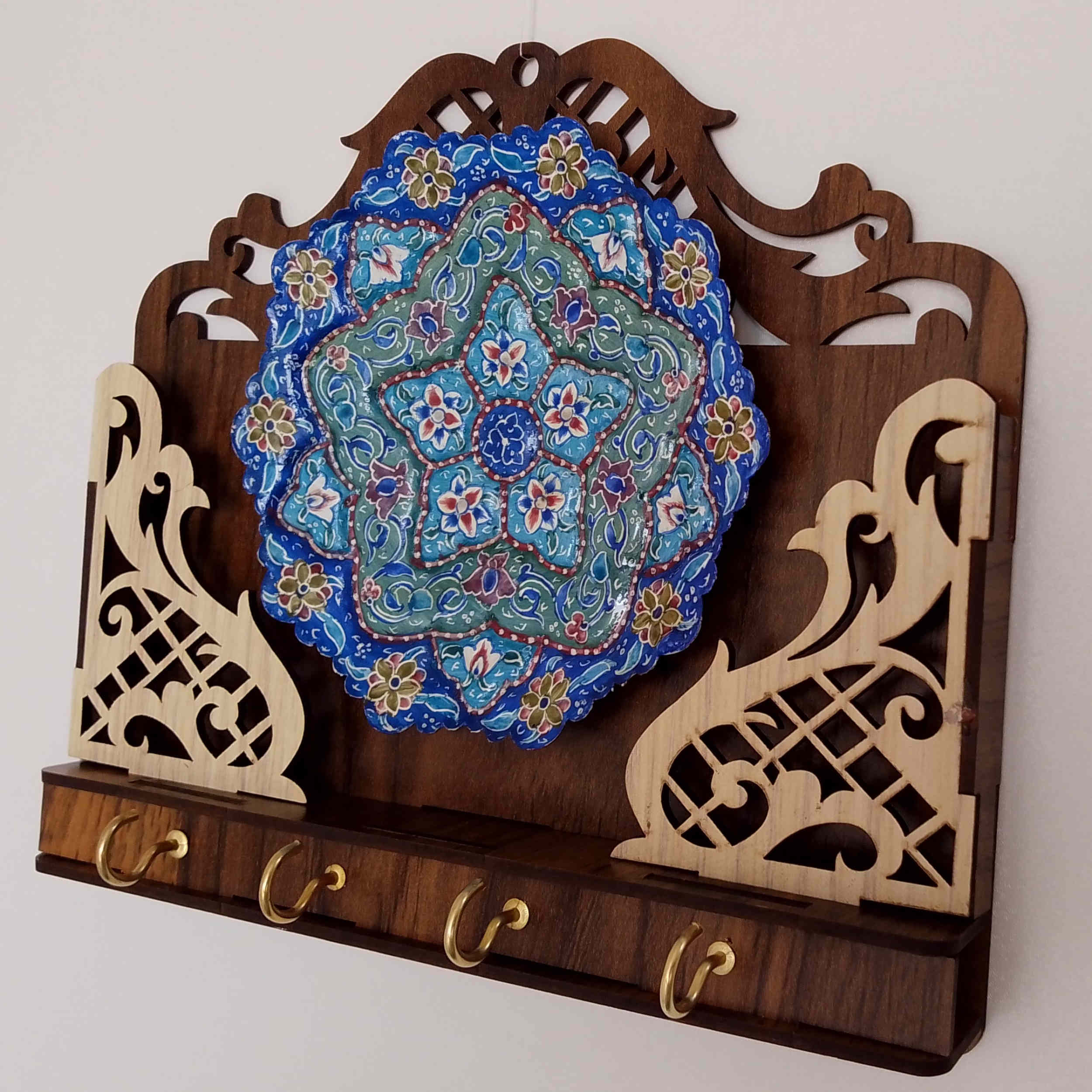جاکلیدی دیواری چوبی دستساز ایرانی با ۴ قلاب